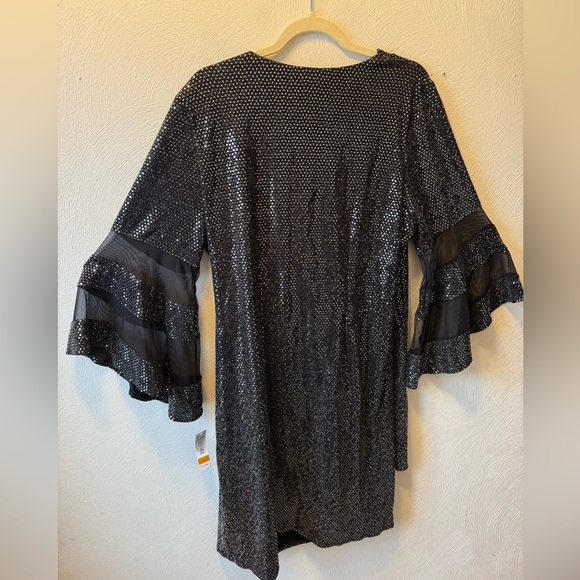 R&M Richards Plus 16W Sparkly Party Cocktail Gown Dress Sheer Ruffle Sleeve NWT - Picture 3 of 8